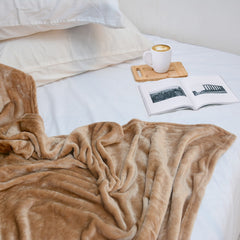 Coral Fleece Embossed Thermal Soft AC Throw Blanket - Camel