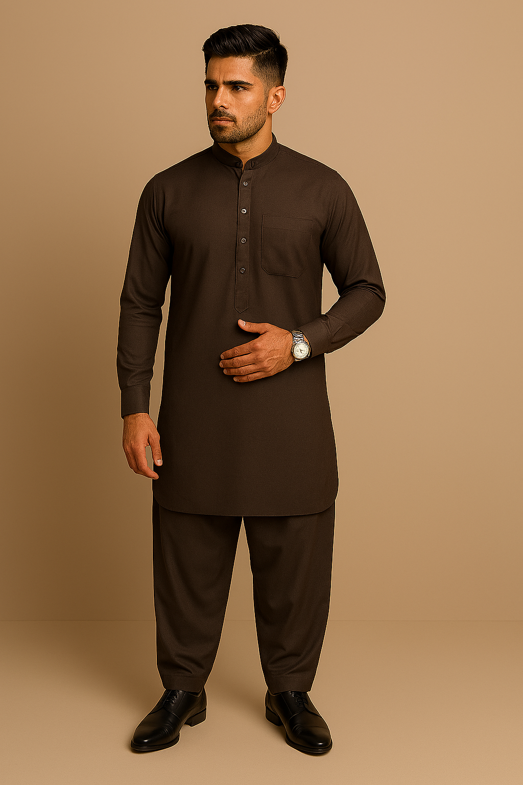 Premium Men's Wash n' Wear Unstitched - Chocolate Brown Main image