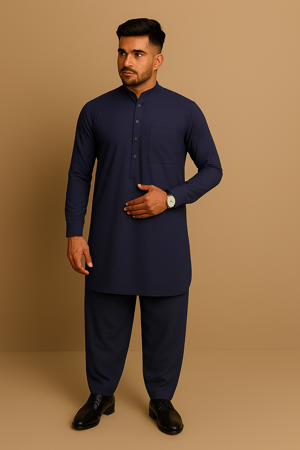 Premium Men's Wash n' Wear Unstitched - Navy Blue Main image