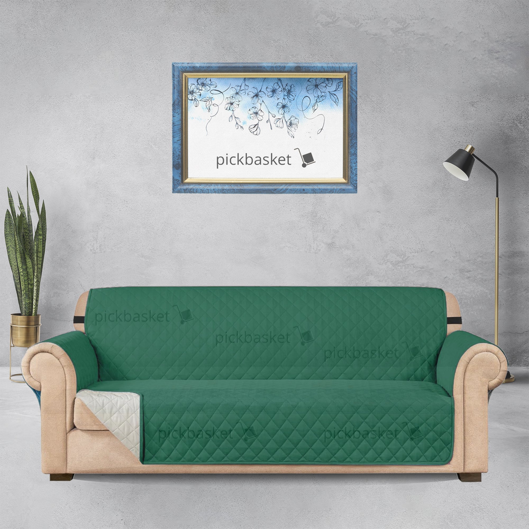 Cotton Quilted Sofa Runner - Sofa Coat (Green) Main image