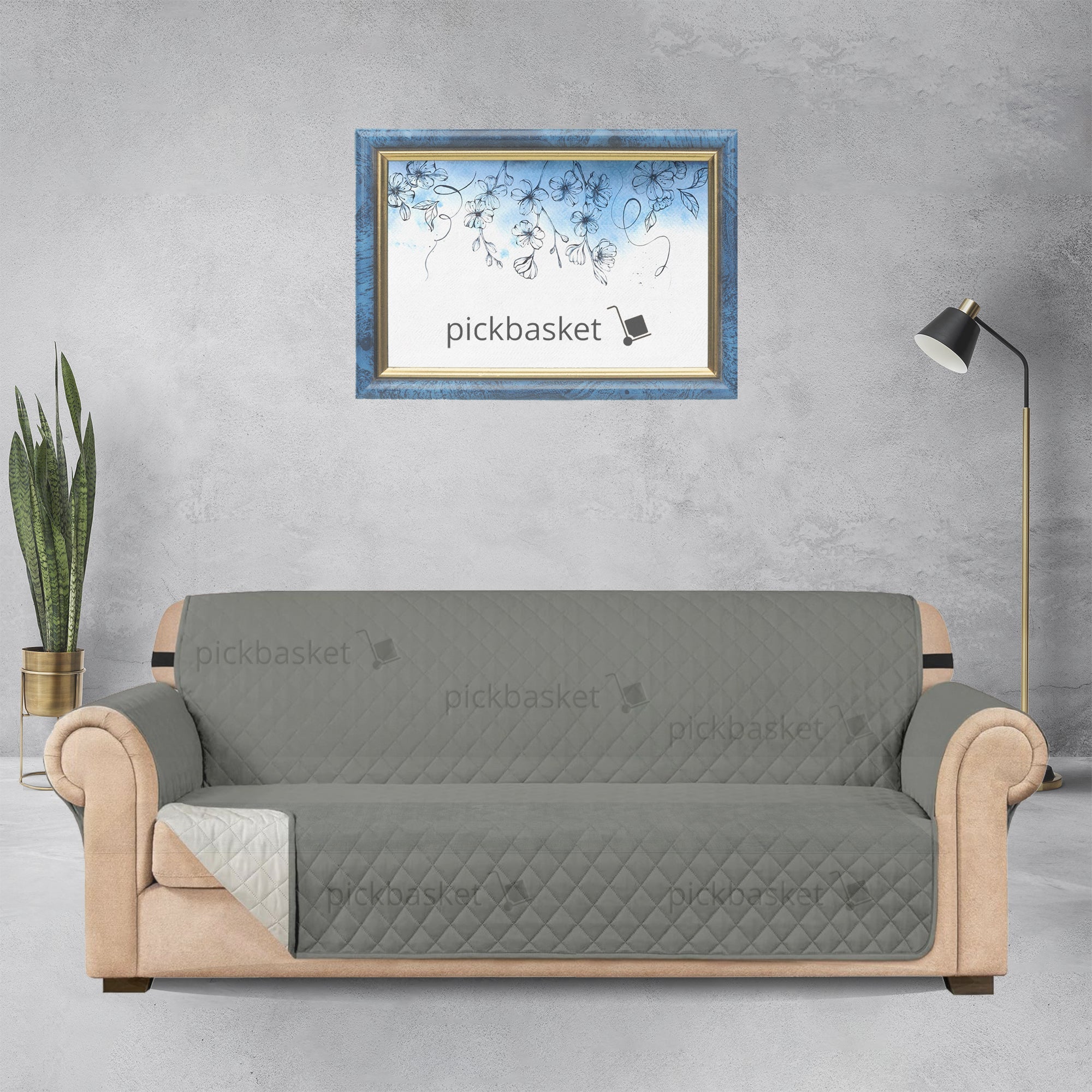 Cotton Quilted Sofa Runner - Sofa Coat (Grey) Main image