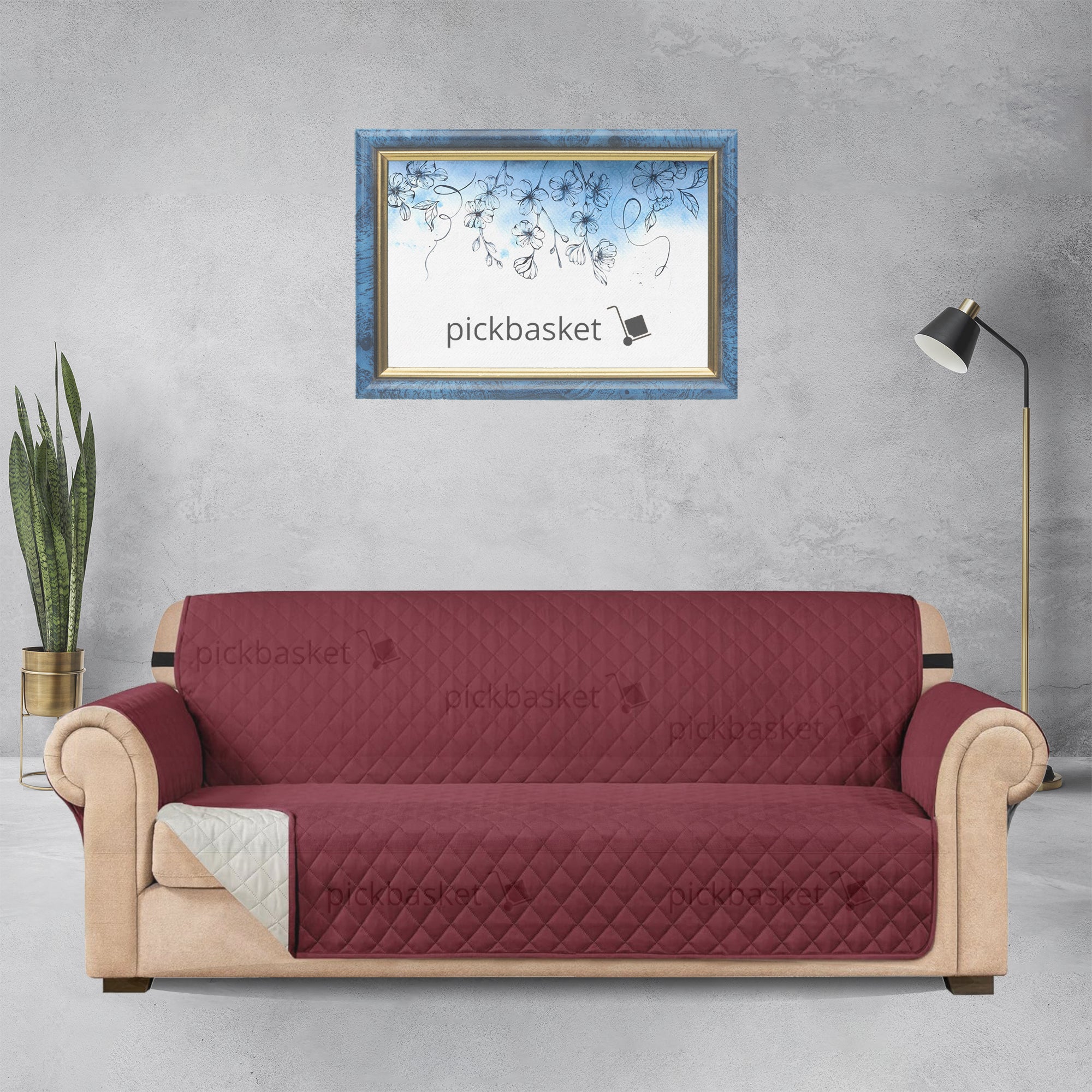 Cotton Quilted Sofa Runner - Sofa Coat (Maroon) Main image