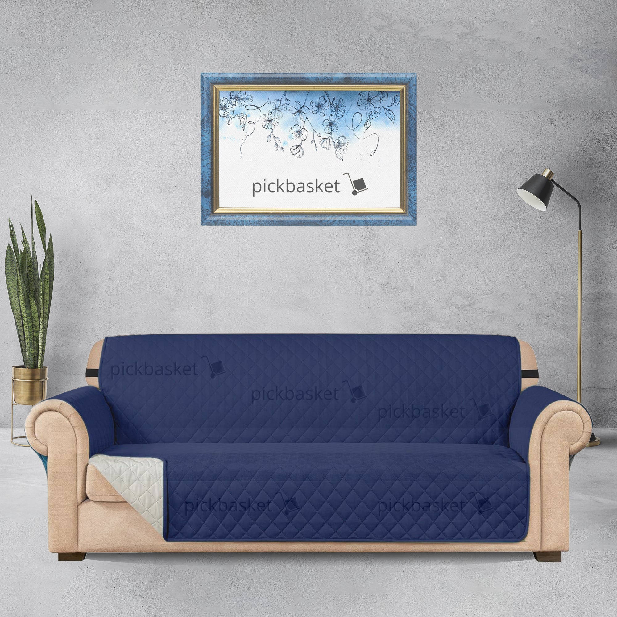 Cotton Quilted Sofa Runner - Sofa Coat (Navy Blue) Main image