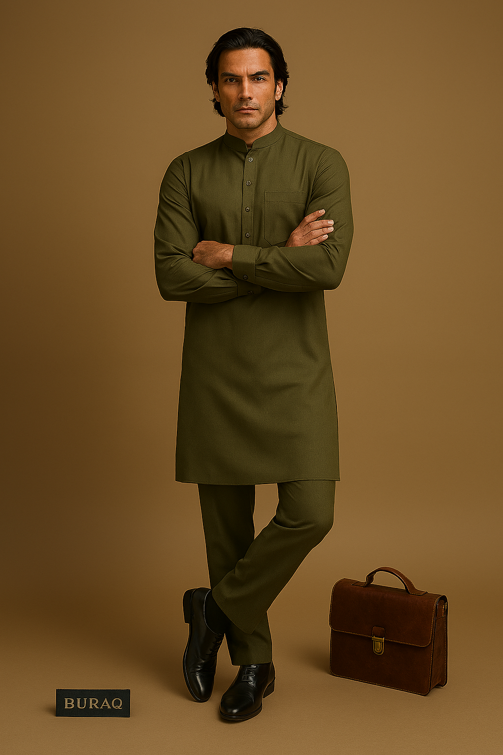 Premium Men's Wash n' Wear Unstitched - Olive