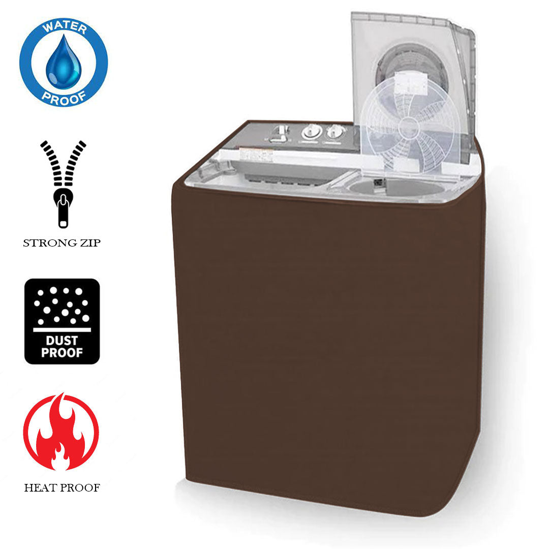 Twin Tub Waterproof Washing Machine Cover (Brown Color - All Sizes Available) Main image
