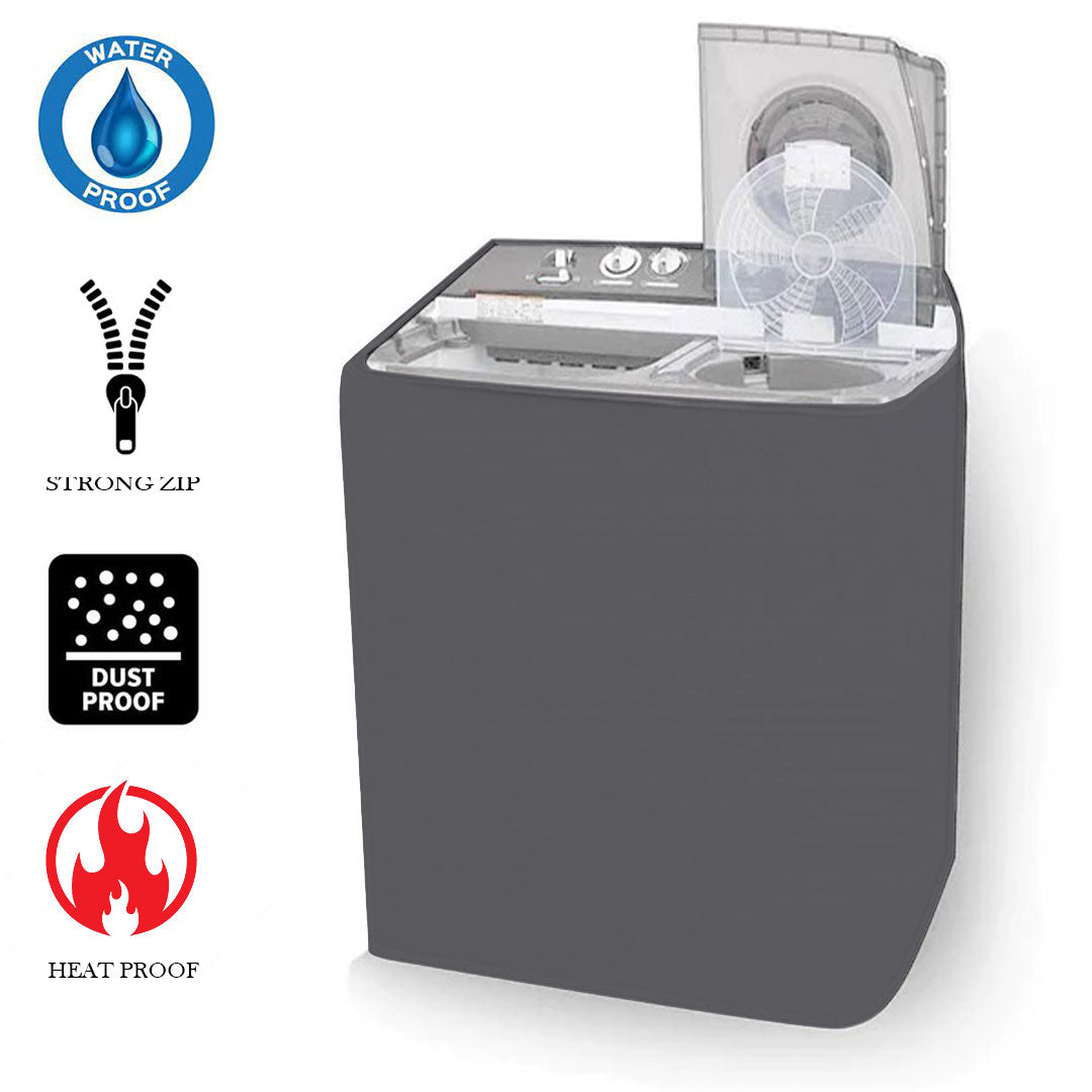 Twin Tub Waterproof Washing Machine Cover (Grey Color - All Sizes Available) Main image