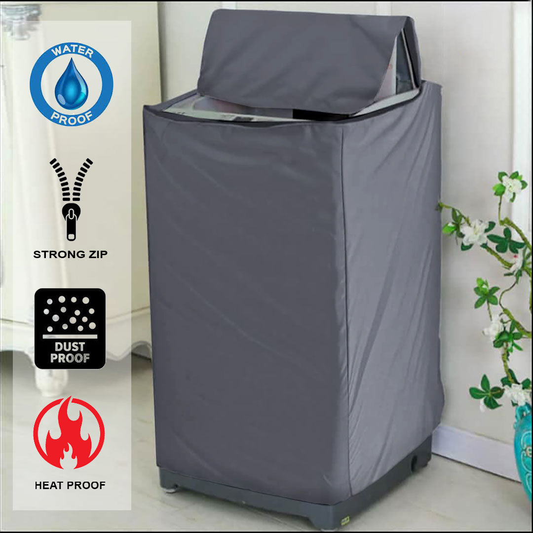 Zip Open Close Waterproof Top Loaded Washing Machine Cover (Grey Color - All Sizes Available) Main image