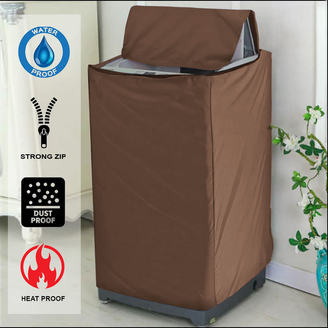 Zip Open Close Waterproof Top Loaded Washing Machine Cover (Brown Color - All Sizes Available) Main image