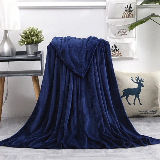 Coral Fleece Embossed Thermal Soft AC Throw Blanket - Blue