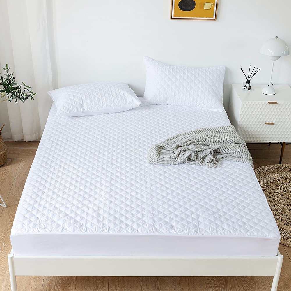 Cotton Quilted Waterproof Mattress Cover - White Main image