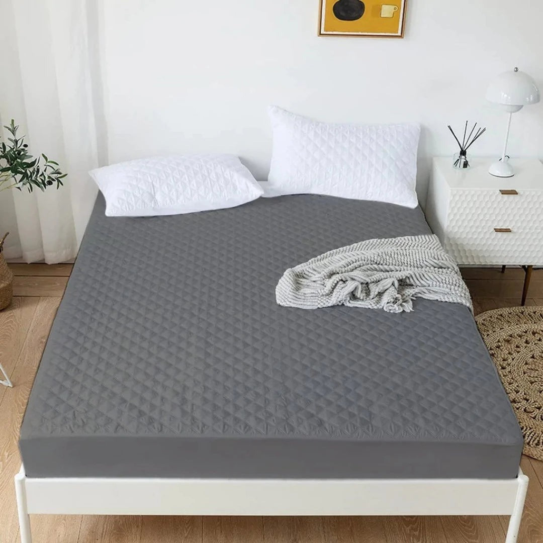 Cotton Quilted Waterproof Mattress Cover - Grey Main image