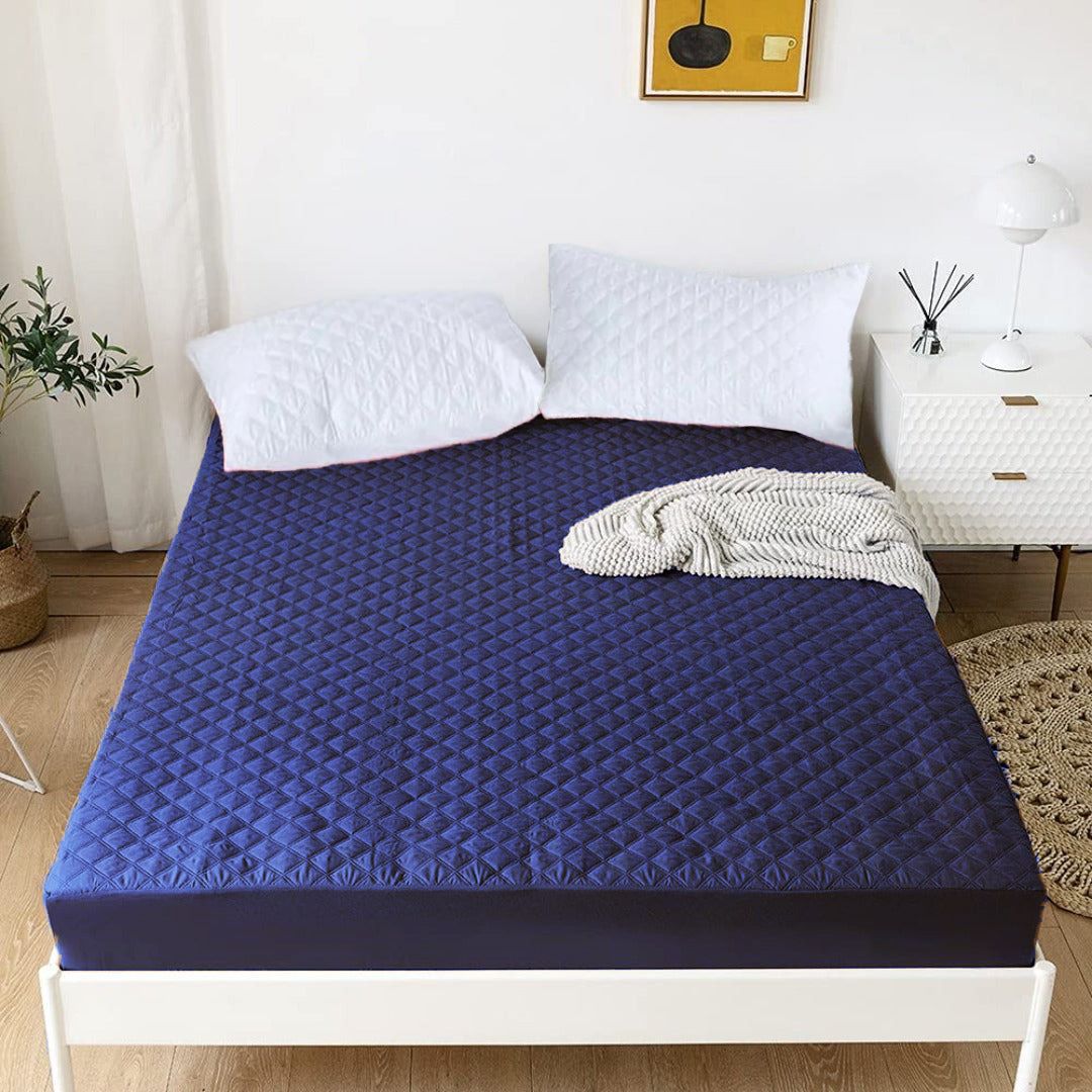 Cotton Quilted Waterproof Mattress Cover - Blue Main image