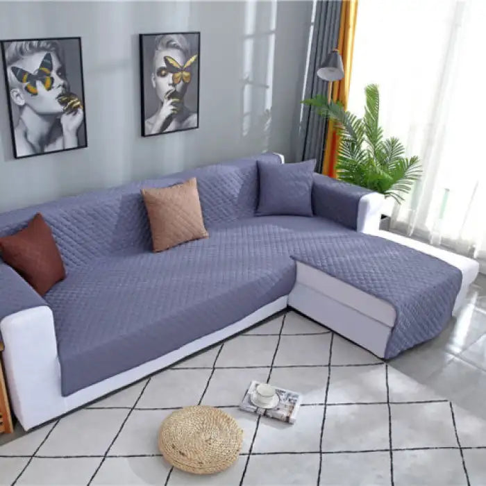 Quilted Cotton L-Shape Sofa Cover - Grey Main image